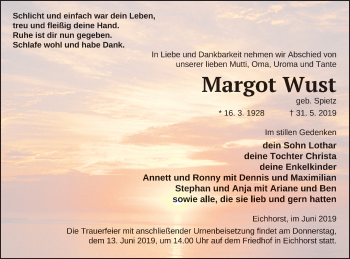 Traueranzeige von Margot Wust von Neubrandenburger Zeitung