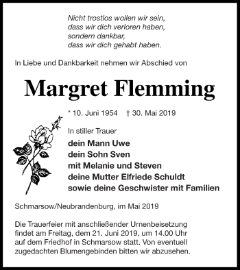 Traueranzeige von Margret Flemming von Vorpommern Kurier