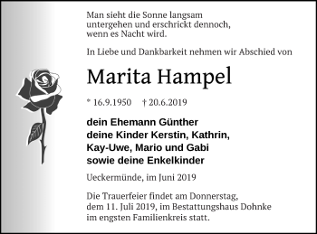 Traueranzeige von Marita Hampel von Haff-Zeitung