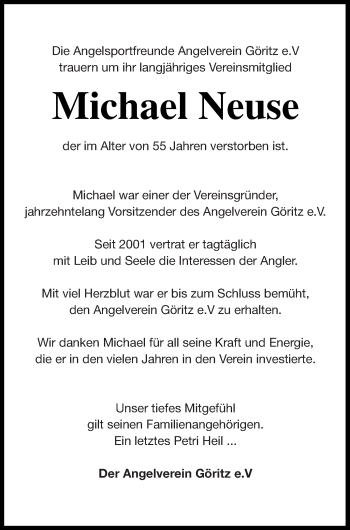 Traueranzeige von Michael Neuse von Prenzlauer Zeitung