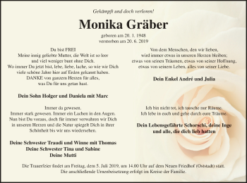 Traueranzeige von Monika Gräber von Neubrandenburger Zeitung