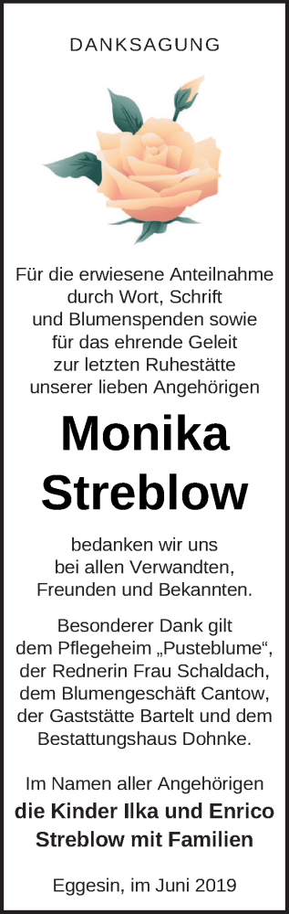 Traueranzeige von Monika Streblow von Haff-Zeitung