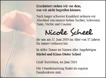 Traueranzeige von Nicole Scheel von Neubrandenburger Zeitung