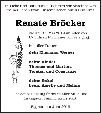 Traueranzeige von Renate Bröcker von Haff-Zeitung