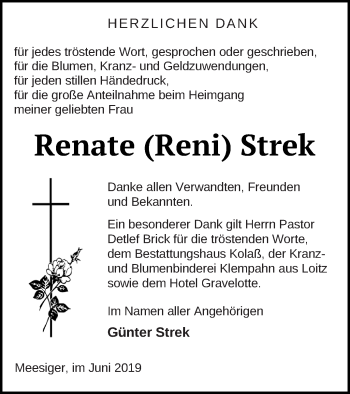 Traueranzeige von Renate Strek von Demminer Zeitung