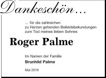 Traueranzeige von Roger Palme von Mecklenburger Schweiz