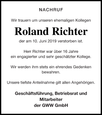 Traueranzeige von Roland Richter von Haff-Zeitung