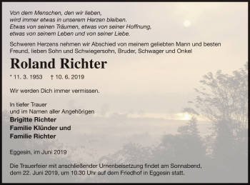 Traueranzeige von Roland Richter von Haff-Zeitung