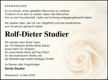 Traueranzeige von Rolf-Dieter Studier von Müritz-Zeitung