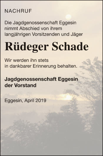 Traueranzeige von Rüdeger Schade von Haff-Zeitung