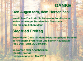 Traueranzeige von Siegfried Freitag von Haff-Zeitung