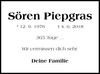 Traueranzeige von Sören Piepgras von Templiner Zeitung