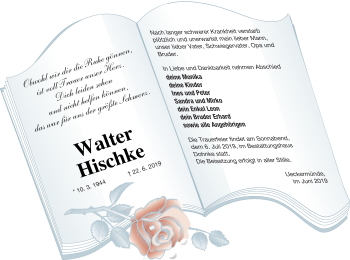 Traueranzeige von Walter Hischke von Haff-Zeitung