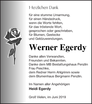 Traueranzeige von Werner Egerdy von Müritz-Zeitung