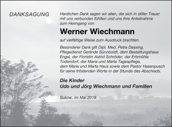 Traueranzeige von Werner Wiechmann von Mecklenburger Schweiz