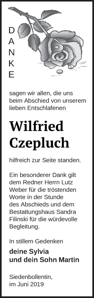 Traueranzeige von Wilfried Czepluch von Neubrandenburger Zeitung