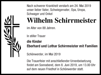 Traueranzeige von Wilhelm Schirrmeister von Prenzlauer Zeitung