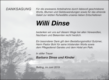 Traueranzeige von Willi Dinse von Pasewalker Zeitung