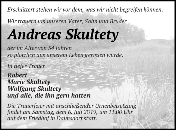 Traueranzeige von Andreas Skultety von Strelitzer Zeitung