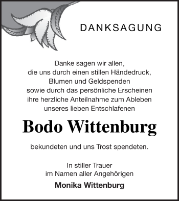 Traueranzeige von Bodo Wittenburg von Mecklenburger Schweiz