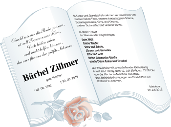 Traueranzeige von Bärbel Zillmer von Prenzlauer Zeitung