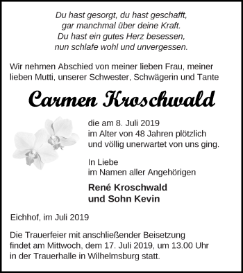 Traueranzeige von Carmen Kroschwald von Haff-Zeitung