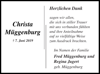 Traueranzeige von Christa Müggenburg von Haff-Zeitung