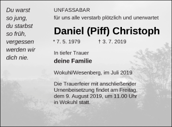 Traueranzeige von Daniel Christoph von Strelitzer Zeitung