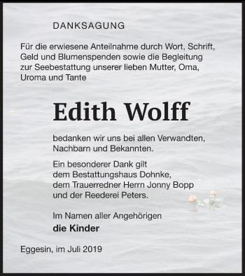 Traueranzeige von Edith Wolff von Haff-Zeitung