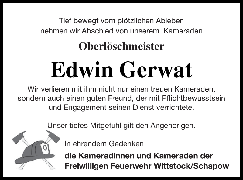  Traueranzeige für Edwin Gerwat vom 09.07.2019 aus Prenzlauer Zeitung