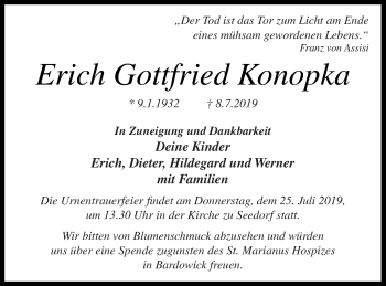 Traueranzeige von Erich Gottfried Konopka von Mecklenburger Schweiz