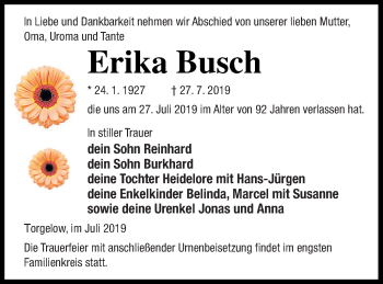 Traueranzeige von Erika Busch von Haff-Zeitung
