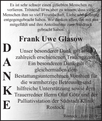 Traueranzeige von Frank Uwe Glasow von Norddeutsche Neueste Nachrichten