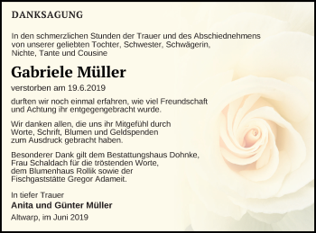 Traueranzeige von Gabriele Müller von Haff-Zeitung