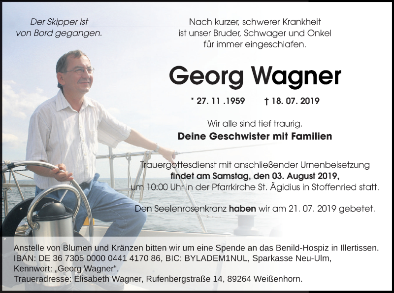 Traueranzeige für Georg Wagner vom 30.07.2019 aus Demminer Zeitung