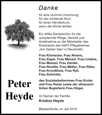 Traueranzeige von Gerd-Peter Heyde von Strelitzer Zeitung