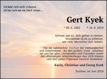 Traueranzeige von Gert Kyek von Müritz-Zeitung