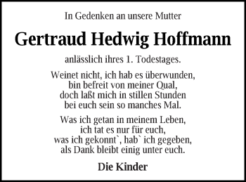 Traueranzeige von Gertraud Hedwig Hoffmann von Vorpommern Kurier