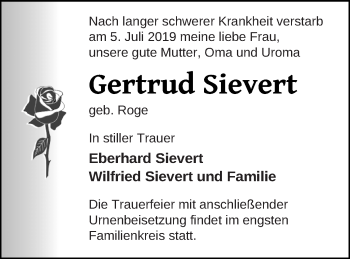 Traueranzeige von Gertrud Sievert von Müritz-Zeitung