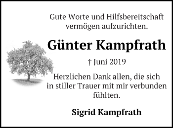 Traueranzeige von Günter Kampfrath von Haff-Zeitung