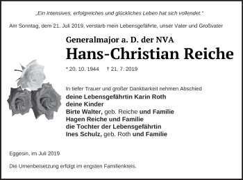 Traueranzeige von Hans-Christian Reiche von Haff-Zeitung
