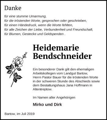 Traueranzeige von Heidemarie Bendschneider von Neubrandenburger Zeitung