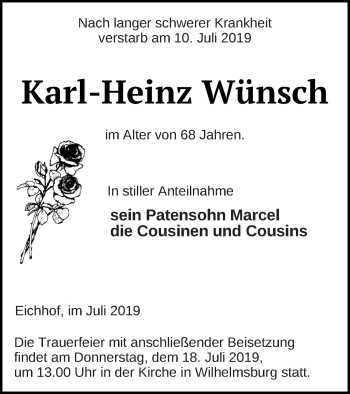 Traueranzeige von Karl-Heinz Wünsch von Haff-Zeitung