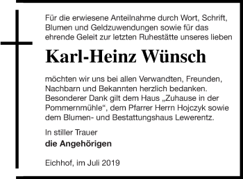 Traueranzeige von Karl-Heinz Wünsch von Haff-Zeitung