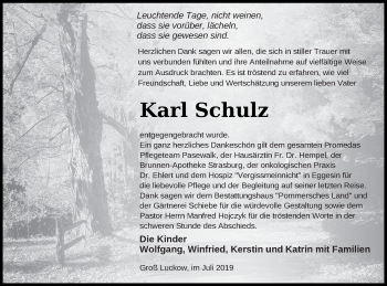 Traueranzeige von Karl Schulz von Pasewalker Zeitung