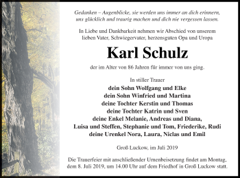 Traueranzeige von Karl Schulz von Neubrandenburger Zeitung