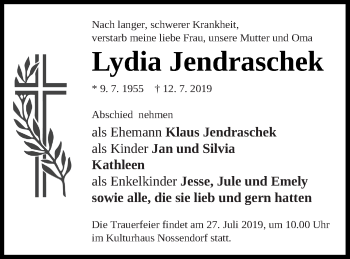 Traueranzeige von Lydia Jendraschek von Demminer Zeitung