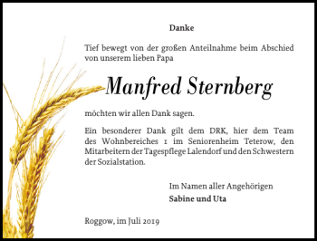 Traueranzeige von Manfred Sternberg von Güstrower Anzeiger