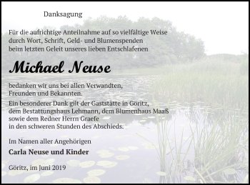 Traueranzeige von Michael Neuse von Prenzlauer Zeitung