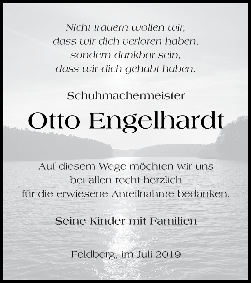  Traueranzeige für Otto Engelhardt vom 12.07.2019 aus Strelitzer Zeitung